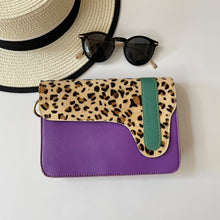 Load image into Gallery viewer, Edna Purple Little Leopard Upcycled Leather Handbag