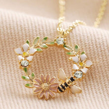 Load image into Gallery viewer, Crystal Flower and Enamel Bee Necklace in Gold