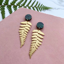 Load image into Gallery viewer, Gold Fern Statement Drop Earrings