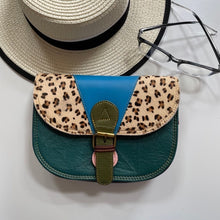 Load image into Gallery viewer, Jenny Teal Blue Leopard Upcycled Leather Handbag