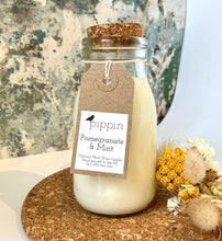 Load image into Gallery viewer, Pomegranate and Mint - Pippin 200ml milk bottle candle with cork lid