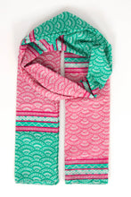 Load image into Gallery viewer, Kaia Lightweight Cotton Scarf - Green/Pink, Fan Colour Block
