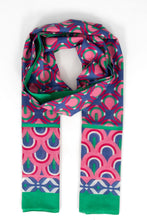 Load image into Gallery viewer, Dahlia Lightweight Cotton Scarf - Green/Pink, Retro Geometric