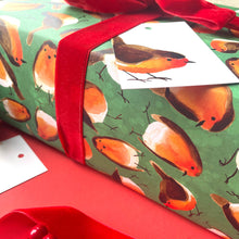 Load image into Gallery viewer, Christmas robins wrapping paper Sheets: 500mm x 700mm flat sheets