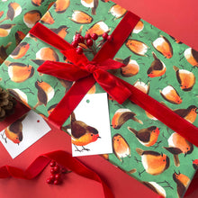 Load image into Gallery viewer, Christmas robins wrapping paper Sheets: 500mm x 700mm flat sheets