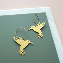 Load image into Gallery viewer, Gold Hummingbird Hoop Earrings