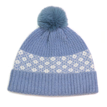 Load image into Gallery viewer, Baby Blue And White Floral Design Pompom Bobble Hat