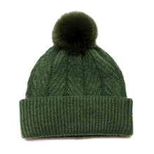 Load image into Gallery viewer, Charlotte Moss Green Herringbone Knit Recycled Blend Bobble Hat
