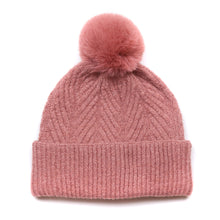 Load image into Gallery viewer, Charlotte Dusty Rose Herringbone Knit Recycled Blend Bobble Hat
