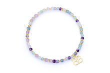 Load image into Gallery viewer, Violet Rainbow Fluorite Gold Bead Bracelet