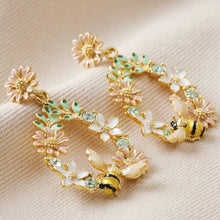 Load image into Gallery viewer, Crystal Flower and Enamel Bee Drop Earrings