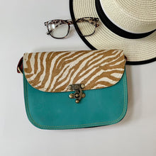 Load image into Gallery viewer, Belle Aqua Zebra Upcycled Leather Handbag