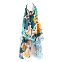 Load image into Gallery viewer, Marine &amp; Mustard Paradise Silk Feel scarf
