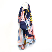 Load image into Gallery viewer, Navy &amp; Pink Paradise Silk Feel scarf
