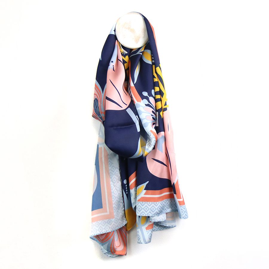 Navy & Pink Paradise Silk Feel scarf