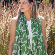 Load image into Gallery viewer, Green And Ecru Abstract Shatter Print Scarf