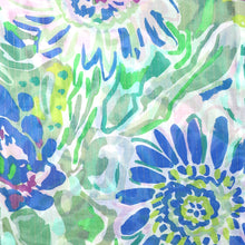 Load image into Gallery viewer, Blue, Green and Purple Floral Scarf With Metallic Thread Detail