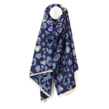 Load image into Gallery viewer, Leonie Navy Mix Animal Print Hearts Jacquard Scarf