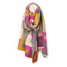 Load image into Gallery viewer, Shona Mustard and Pink Mix Chequerboard Stars Reversible Scarf