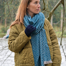 Load image into Gallery viewer, Frankie Teal Reversible Geometric Weave Scarf