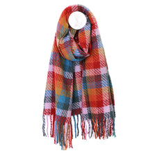 Load image into Gallery viewer, Jessica Red, Lilac and Multi Mix Check Weave Scarf