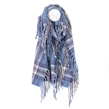 Load image into Gallery viewer, Darcie Dusky Blue Mix Fringe Edge Check Scarf