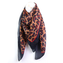 Load image into Gallery viewer, Camel, Red And Navy Mix 100% Silk Animal Print Square Scarf