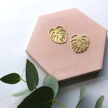 Load image into Gallery viewer, Gold Monstera Stud Earrings