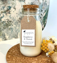 Load image into Gallery viewer, Raspberry and Quince - Pippin 200ml milk bottle candle with cork lid