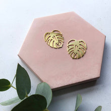 Load image into Gallery viewer, Gold Monstera Stud Earrings