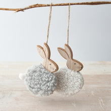 Load image into Gallery viewer, Hanging Wooden & Sherpa Bunny Decoration