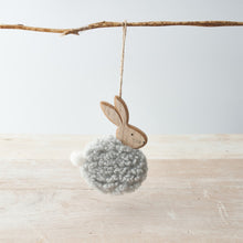 Load image into Gallery viewer, Hanging Wooden & Sherpa Bunny Decoration