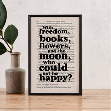 Load image into Gallery viewer, Oscar Wilde 'Freedom, Books, Flowers, Moon' Framed Book Art