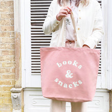 Load image into Gallery viewer, Books & Snacks - Blush Pink Canvas Tote Bag