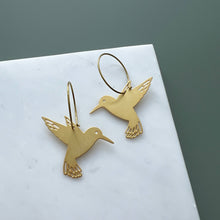 Load image into Gallery viewer, Gold Hummingbird Hoop Earrings