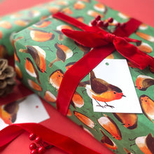 Load image into Gallery viewer, Christmas robins wrapping paper Sheets: 500mm x 700mm flat sheets