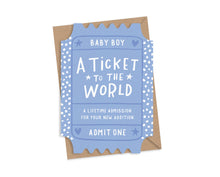 Load image into Gallery viewer, Ticket To The World Baby Boy Card