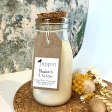 Load image into Gallery viewer, Rhubarb and Ginger - Pippin 200ml milk bottle candle with cork lid