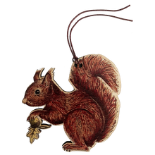 Load image into Gallery viewer, Red Squirrel illustrated wooden Christmas tree decoration