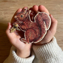 Load image into Gallery viewer, Red Squirrel illustrated wooden Christmas tree decoration