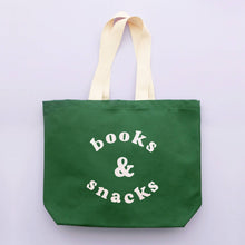 Load image into Gallery viewer, Books & Snacks - Forest Green Canvas Tote Bag