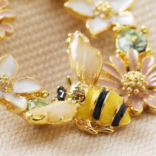 Load image into Gallery viewer, Crystal Flower and Enamel Bee Drop Earrings