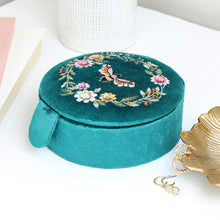 Load image into Gallery viewer, Teal Velvet Floral Bee Jewellery Box