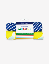 Load image into Gallery viewer, Organic Yellow Seagull Print Muslin 2 Pack