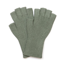 Load image into Gallery viewer, Yasmin Recycled Blend Sage Green Ribbed Fingerless Gloves