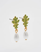 Load image into Gallery viewer, Oak Leaf Pearl Drop Gold Earrings