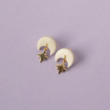 Load image into Gallery viewer, Celestial Gold Star Drop Earrings in Pearly White: Pearly White