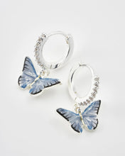 Load image into Gallery viewer, Enamel Butterfly Hoop Earrings Silver