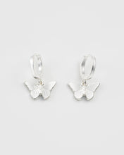 Load image into Gallery viewer, Enamel Butterfly Hoop Earrings Silver