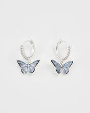 Load image into Gallery viewer, Enamel Butterfly Hoop Earrings Silver